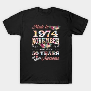 November Flower Made In 1974 50 Years Of Being Awesome T-Shirt